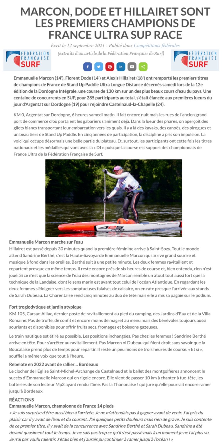 Article sur les Championnats de France Ultra SUP Race