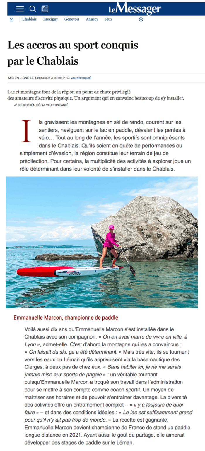 Article du Messager consacré à Emma et au sport dans le Chablais