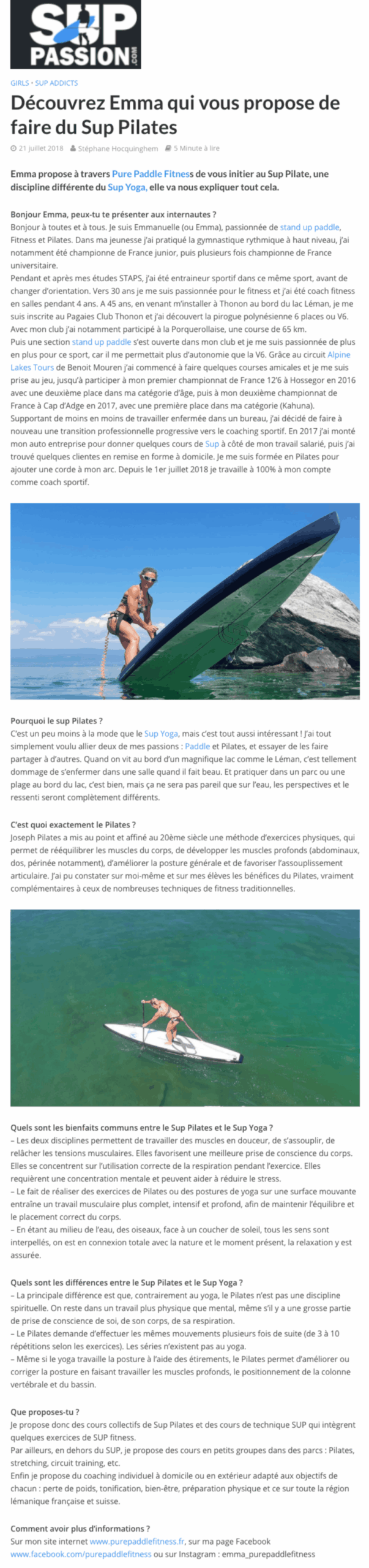 Interview d'Emma sur SUP Passion